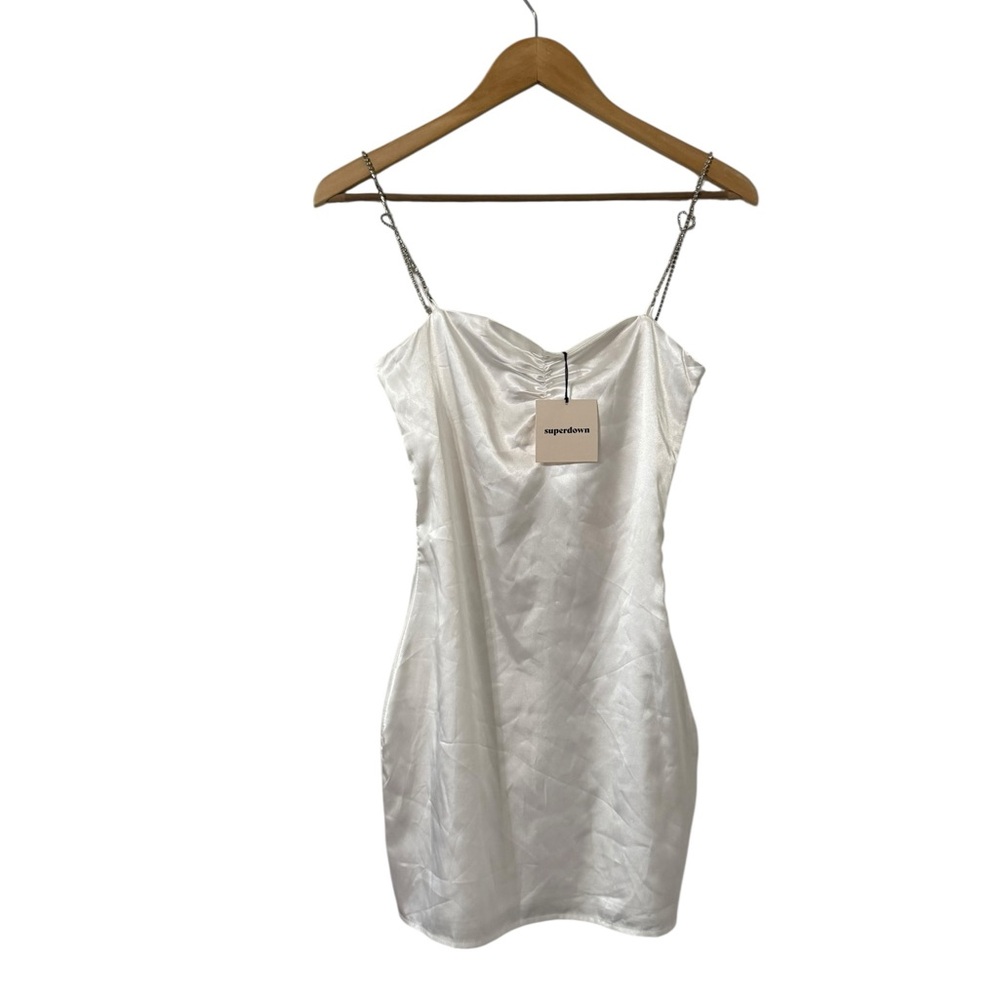 NWT REVOLVE Superdown Tabitha Heart Rhinestone Satin Mini Dress - Picture 2 of 7